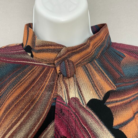 Vintage Blouse Graphic Pattern Handmade FLAWS Long Sleeve Fish Tail Secretary - Picture 11 of 13